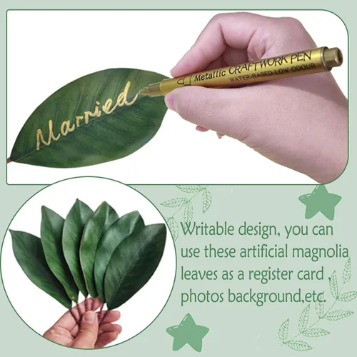Miniatura 5 de Hojas de magnolia artificiales más grandes, hojas de magnolia verde falsas para decoración de boda, marcapáginas, decoración de hojas falsas