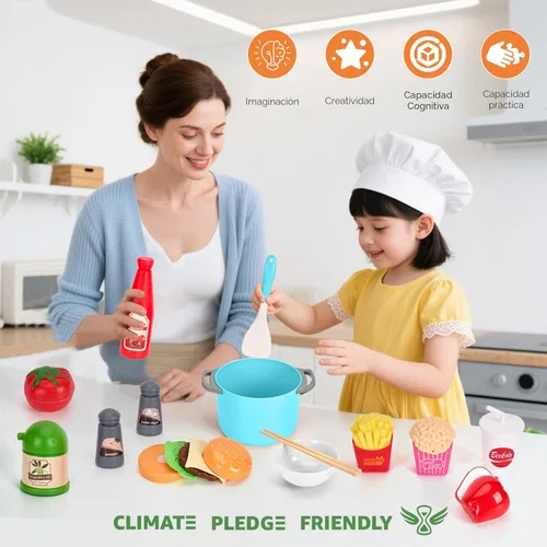 Miniatura 8 de Juego de cocina de 130 piezas, ollas de juego de cocina para niños pequeños, sartenes, utensilios, utensilios de cocina, alimentos diarios, frutas