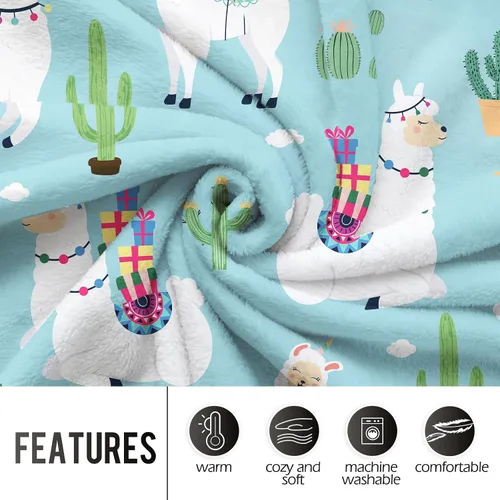Miniatura 3 de Levens Manta de llama de 60 x 50 pulgadas, regalo de mamá llama para mujeres y niñas, bonita manta de alpaca con cactus y llamas, decoración