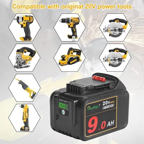 Miniatura 7 de waitley Paquete de 2 baterías de repuesto de 20 V 9.0 Ah compatibles con DCB200 DCB209 20V DCD DCF DCG Series Herramientas eléctricas inalámbricas