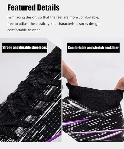 Miniatura 2 de Men's Soccer Shoes Football Cleats Indoor High-Tops Lace-Up Non-Slip Spikes Turf Boots