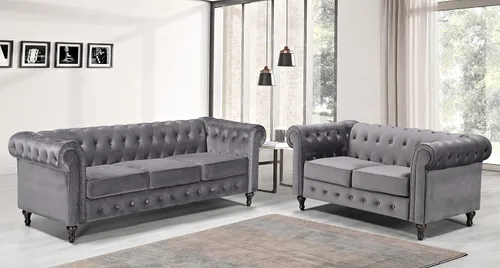 Miniatura 23 de Container Furniture Direct Teressa - Juego de sofá Chesterfield de piel sintética de 2 piezas para sala de estar, apartamento u oficina, incluye