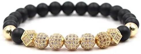 Miniatura 2 de Brazaletes SEVENSTONE, 2 brazaletes de cuentas para oración, de ónix negro mate, piedra natural, elásticos, unisex