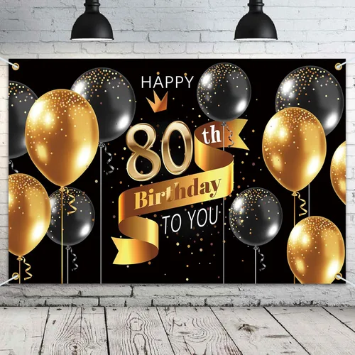 Miniatura 28 de Cartel de fondo de feliz cumpleaños 15 – Suministros de decoración de fiesta de cumpleaños 15 para niños – Oro negro 3.9 x 5.9 pies