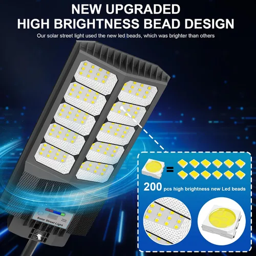 Miniatura 3 de Nuevas luces solares de calle de 6500 W para exteriores, impermeables - Luz solar comercial para exteriores, 200 piezas de LED de alta luminosidad