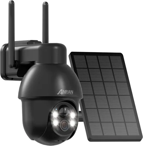 ANRAN 2K Solar Security Camera Outdoor Wireless WiFi Camera Battery-Powered with 360° PTZ for Home Security 3MP Color Night Vision PIR Motion