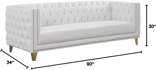 Miniatura 3 de Meridian Furniture 651White-S Colección Michelle Moderna Sofá contemporáneo con botones profundos, ribete dorado de cabeza de clavo y patas
