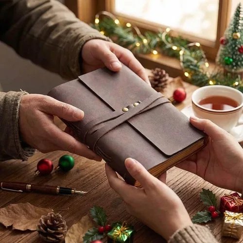 Miniatura 2 de Diario de cuero genuino de 4 x 6 pulgadas para hombres y mujeres con caja de regalo, 300 páginas de papel kraft forradas, diario encuadernado