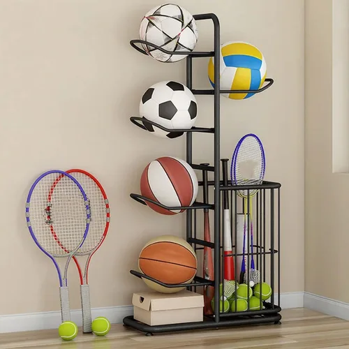 Miniatura 12 de Basketball Storage Rack, Sports Equipment Organizer, Yoga Mat Storage Basket, Multi-Tier Ball Storage Rack with Adjustable Feet for Garages, Courts