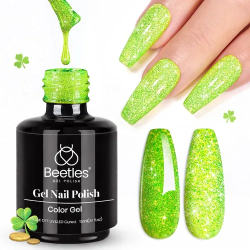 Miniatura 52 de Beetles - Esmalte de uñas de gel verde luminoso que brilla en la oscuridad, esmalte de uñas de gel que se absorbe con lámpara LED UV, arte de uñas