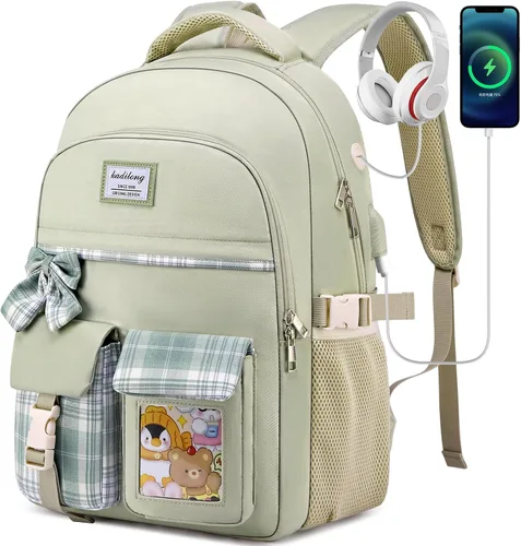 Miniatura 9 de Mochila escolar para adolescentes y niñas, mochila para laptop para mujeres, universidad, mochilas, mujer, morrales, escuela niñas Rosa
