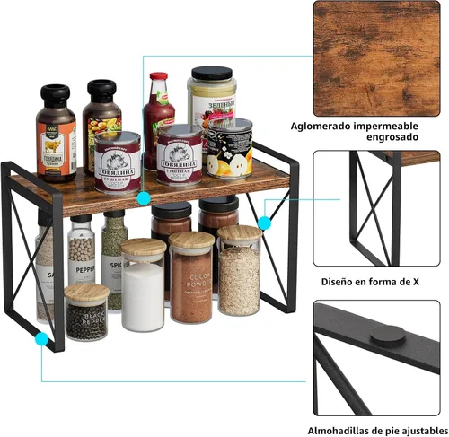 Miniatura 2 de Giikin Organizador de Estante para Encimera, Especiero de Soporte para Armario, Estante de Gabinete de Estilo Retro para Despensa, Cocina, Baño