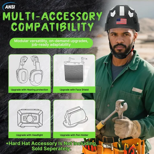 Miniatura 7 de Aolamegs Vented Carbon Fiber Pattern Hard Hat, ANSI Z89.1 Type 1 Class C Safety Helmet for Construction, OSHA Approved Work Hat with 6-Point Casco