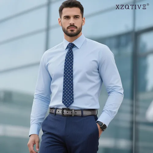 Miniatura 5 de XZQTIVE Cinturón de cuero hipoalergénico sin metal para hombre, cinturón de cuero para jeans y vestido, sin níquel, con hebilla negra