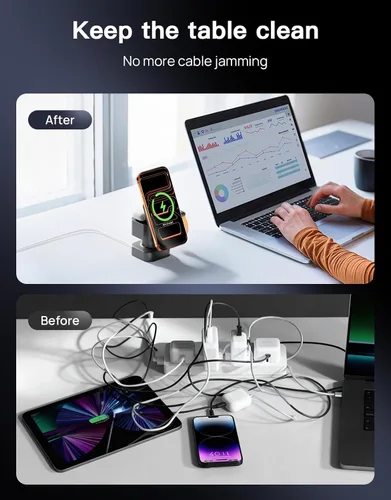 Miniatura 8 de Estación de carga inalámbrica 3 en 1, cargador inalámbrico con lámpara nocturna y diseño retráctil, cargador inalámbrico para teléfono
