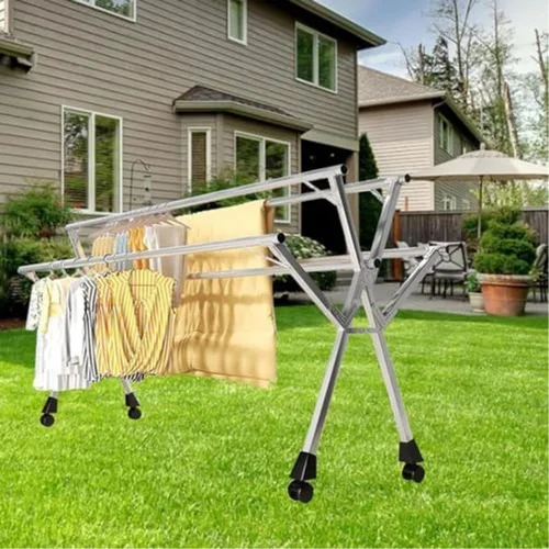 Miniatura 4 de Estante de secado de ropa plegable que ahorra espacio, secadora de ropa de acero inoxidable resistente con ruedas rodantes, marco multicapa