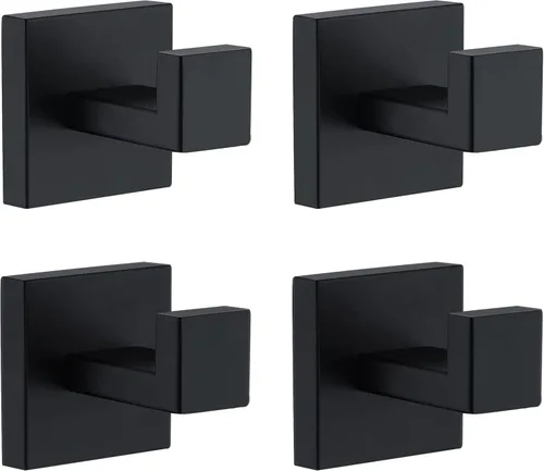 Ganchos para toallas para baños, gancho negro mate para toallas de cocina y baño, gancho de acero inoxidable SUS304, ganchos cuadrados resistentes