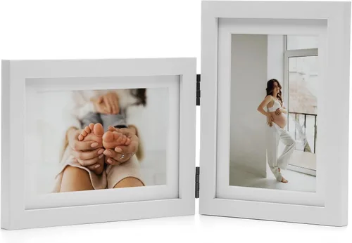 Miniatura 33 de Marcos de Fotos Dobles 4x4 con Bisagras Plegables en Negro para Colgar en la Pared o Poner en Mesa, Hechos de Madera de Pino con Vidrio Real P-44 *