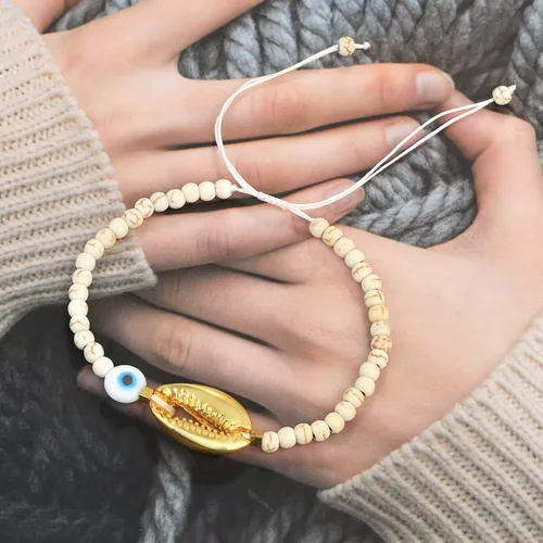 Miniatura 4 de KELITCH Turquoise Beaded Bracelet Gold Shell Charm Bracelets Women Thin Strand Bracelets For Women