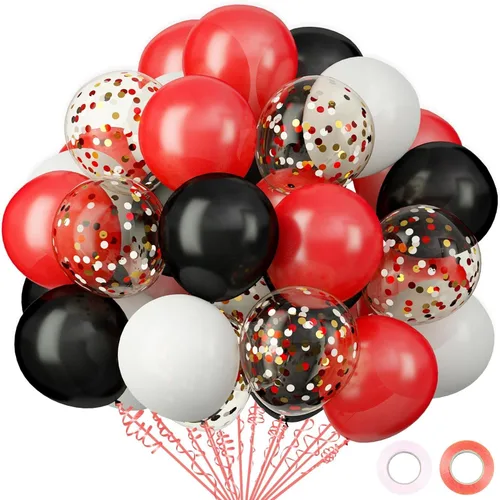 Juego de 62 globos rojos y negros - 12 pulgadas de globos rojos y negros para decoración de fiesta temática de graduación, casino, cumpleaños, Negro
