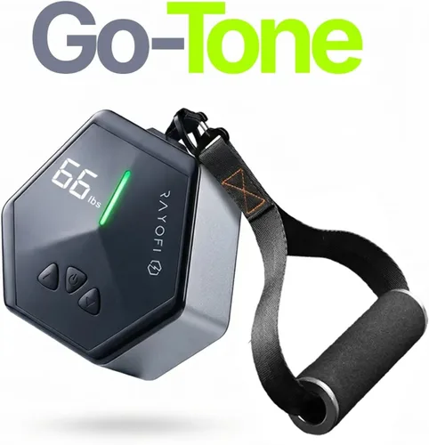 Miniatura 2 de Rayofi Go-Tone - Máquina de gimnasio portátil, pantalla LCD inteligente, 1.5 lbs, resistencia ajustable de 3 a 66.1 lbs, recargable por USB-C Negro