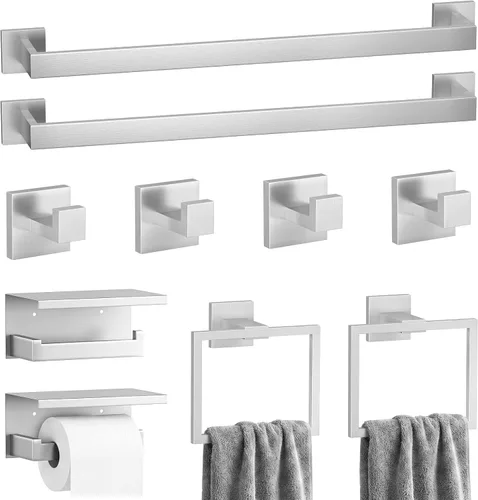 Miniatura 11 de Kit de 10 piezas de accesorios de baño - Juego de acero inoxidable SUS304 con acabado cepillado, que incluye 2 barras de toalla de 23.6 pulgadas, 2
