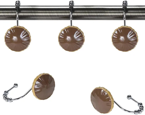 Ganchos decorativos para cortina de ducha, color marrón esterlino, bolas de anillo de rodillo de chocolate, ganchos diseñados para cortinas de baño,