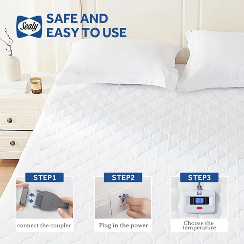 Miniatura 6 de Sealy Almohadilla de colchón con calefacción tamaño California King, calentador de cama eléctrico acolchado de lujo con doble controlador, 10