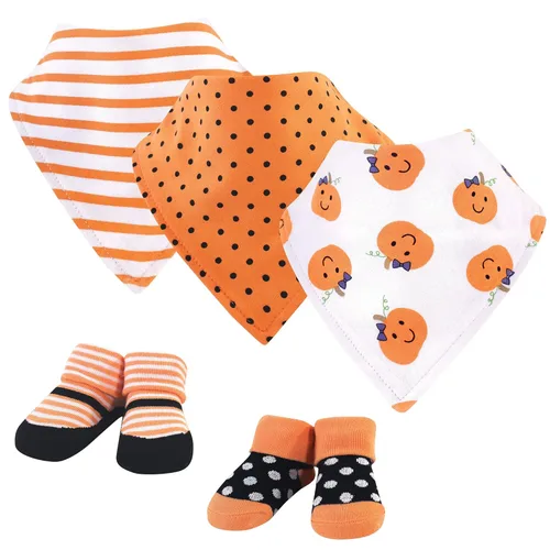 Hudson Baby Conjunto de babero y calcetines unisex de algodón para bebé, Tamaño único Chica Calabaza
