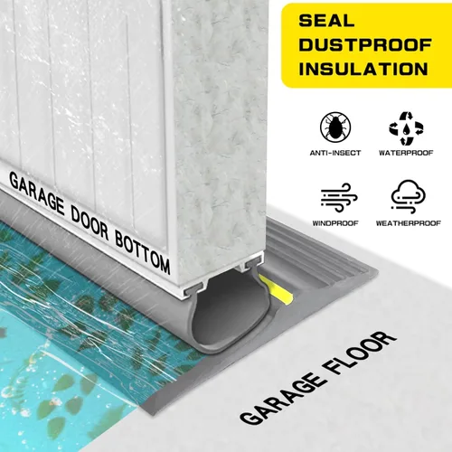 Miniatura 3 de Tira de goma universal para puerta de garaje con adhesivos, repuesto de burletes resistentes a la intemperie (16 pies, gris)