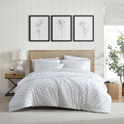 Stone Cottage - Juego de funda de edredón tamaño Queen, ropa de cama de percal de algodón transpirable con fundas a juego, decoración del hogar de