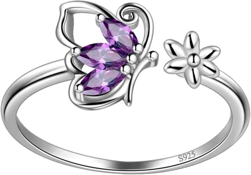 925 Sterling Silver Birthstone Butterfly Jewelry Women Crystal Animal Cute Butterflies Birthday NecklaceEarringRingBracelet Sets Birth Stone