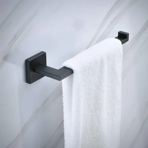 Miniatura 6 de Juego de accesorios de baño negro mate de 2 piezas, soporte para papel higiénico + soporte para toalla de mano, barra de toalla de anillo de toalla