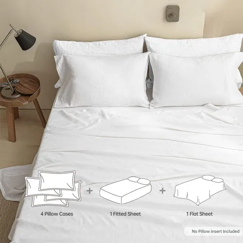Miniatura 4 de Simple&Opulence Juego de sábanas 100% lino tamaño King, 6 piezas de sábanas de lino francés natural, juego de ropa de cama transpirable suave