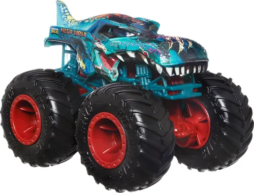 Miniatura 3 de Hot Wheels Monster Trucks - Juego de 4 juguetes, paquete de 4 vehículos Fang Frenzy a escala 1:64, ruedas gigantes, personajes favoritos
