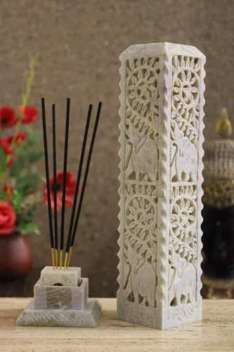 Carry Me Quemador de incienso de mármol hecho a mano, soporte para palitos de velas, soporte para velas de té, talla perfecta de elefante para