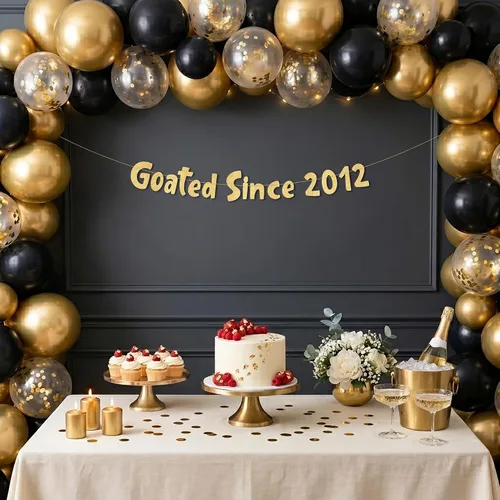 Miniatura 2 de Cartel dorado con purpurina preencordada de Goated Since 2012 – Decoraciones de cumpleaños 14 y aniversario para niños y niñas adolescentes