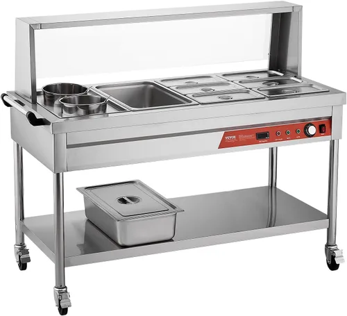Miniatura 12 de VEVOR Calentador de alimentos comercial, 7 bandejas + 2 ollas, mesa de vapor eléctrica, 1800 W, calentador de alimentos profesional para catering