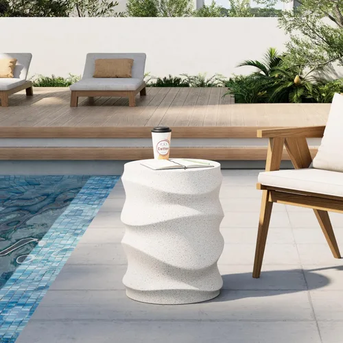Miniatura 16 de HOMPUS Mesa auxiliar de hormigón para exteriores, mesa auxiliar redonda MgO para patio, taburete de jardín ligero para uso en interiores, patio