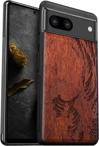 Miniatura 11 de Carveit Funda de madera para Pixel 8a - Madera natural y negro suave TPU a prueba de golpes - Funda de madera única compatible con Google Pixel 8a
