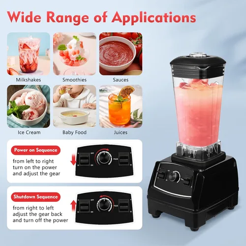 Miniatura 2 de Licuadora comercial resistente del batido de 2L 2000W, negro, velocidades múltiples, autolimpiante