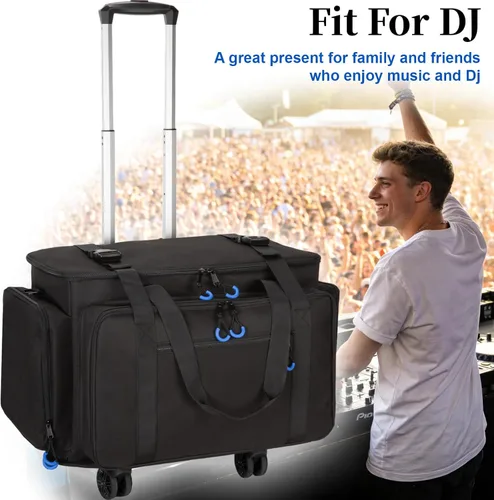 Miniatura 9 de Bolsa de cable para DJ con bolsillo para laptop y micrófono, bolsa de DJ para equipo y accesorios de música con divisores desmontables, almohadilla