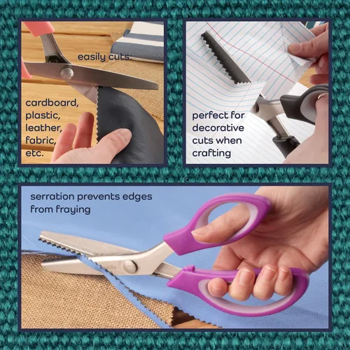 Miniatura 6 de JubileeYarn - Tijeras de entintar de grado profesional, acero inoxidable dentado de 9.5 pulgadas, color morado y naranja, 1 par