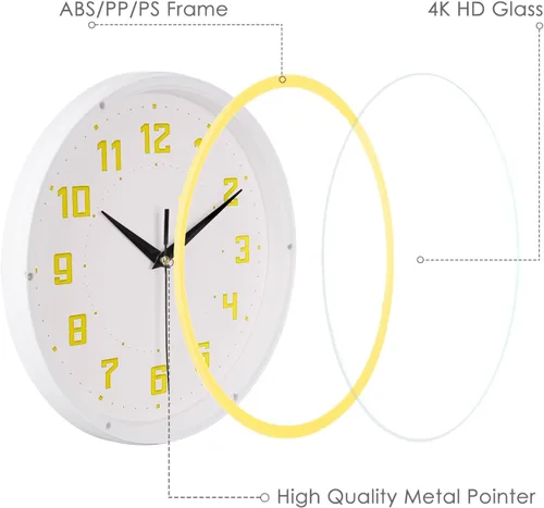 Miniatura 3 de Topkey Reloj de pared redondo silencioso para cocina, estilo moderno, sin tictac, decorativo, para dormitorio, oficina, estudio, cocina, reloj