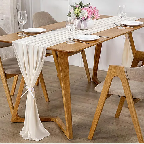 Miniatura 7 de Paquete de 10 caminos de mesa de boda de 10 pies de 29 x 120 pulgadas de gasa blanca para decoración romántica de despedida de soltera, fiesta