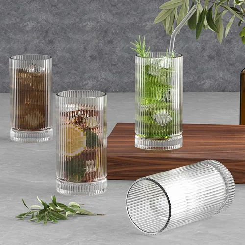 Miniatura 3 de CWHHRN Vasos de vidrio de 15 onzas con pajitas, cristalería vintage para whisky, cóctel, cerveza, tazas de café helado y vasos para beber