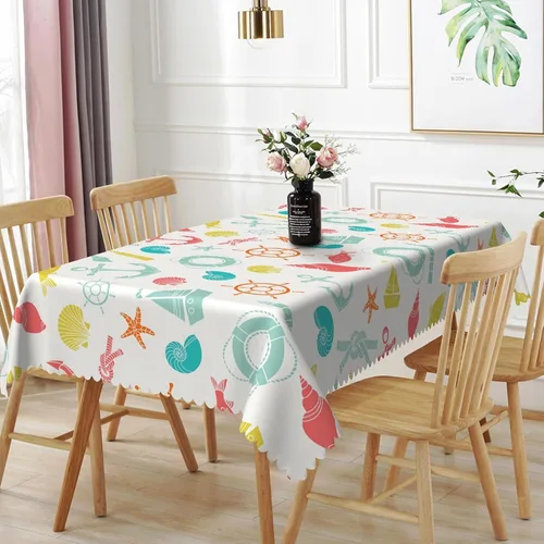 Miniatura 22 de Mantel oblongo, diseño de playa de 52 x 70 pulgadas, diseño de playa con estrellas de mar y olas de mar, con decoración impermeable y resistente a