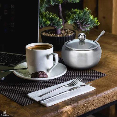 Miniatura 6 de Azucarero con tapa y cuchara Recipiente de azúcar de 12oz para barra de café Frasco portasal de acero inoxidable para sal, té, caramelos, azúcar