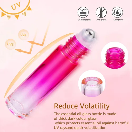 Miniatura 5 de Paquete de 10 botellas de vidrio de 0.3 fl oz para aceites esenciales, botellas enrollables de acero inoxidable, botella vacía para aceite