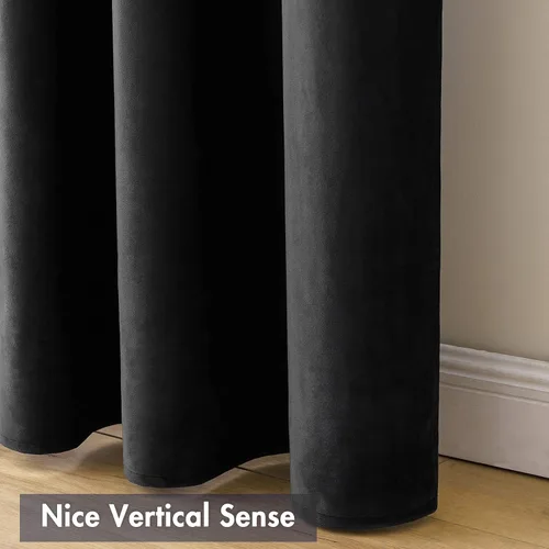 Miniatura 7 de MIULEE - Juego de 2 paneles de cortinas negro opacas y térmicas de terciopelo para la sala de estar y dormitorio, con bolsillo para cortinero, de 63